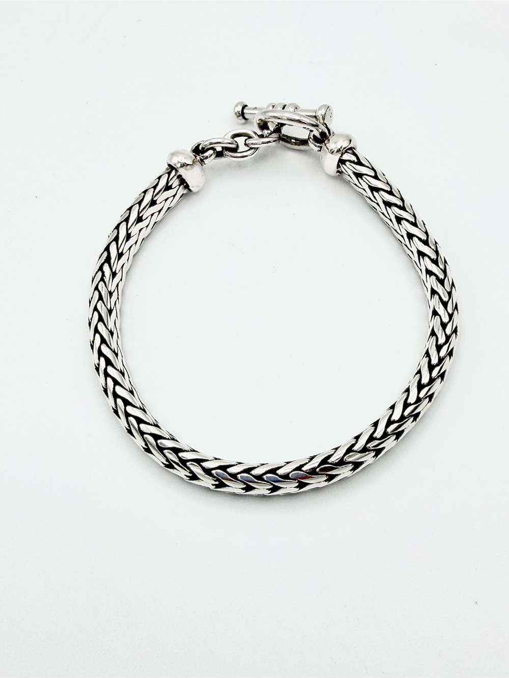 Vintage Heavy Unisex Sterling Silver Thick Python Link Toggle Clasp Bracelet - Picture 7 of 16